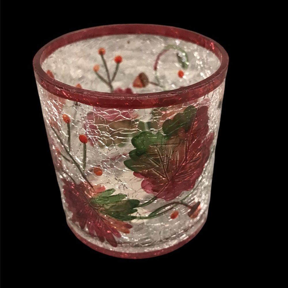YANKEE CANDLE Fall Leaves Crackle Glass Votive Holder